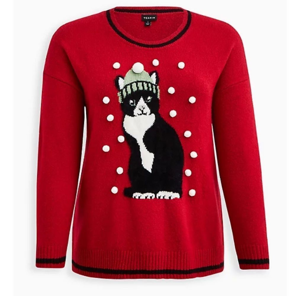 Torrid CREW PULLOVER SWEATER CAT RED